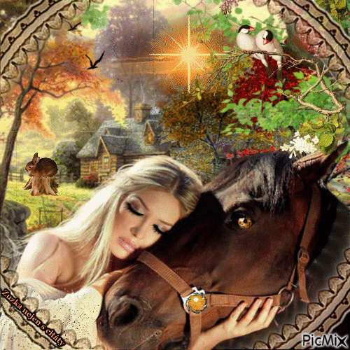 žena a kůň - Nemokamas animacinis gif