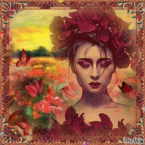 Portrait of a woman in a wreath... - Δωρεάν κινούμενο GIF