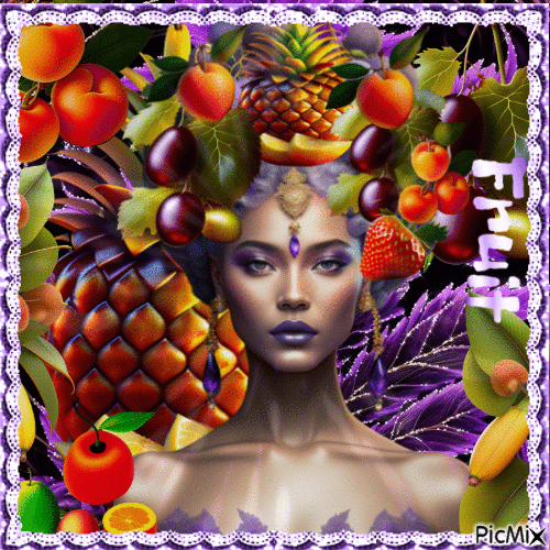 Frau mit Frisur aus Früchten - 無料のアニメーション GIF
