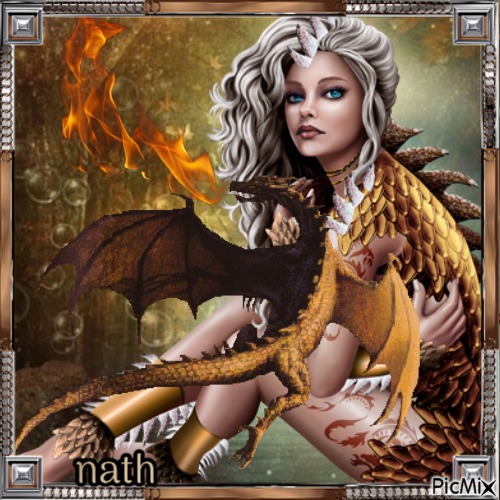Fantasy, femme et dragon - PNG gratuit