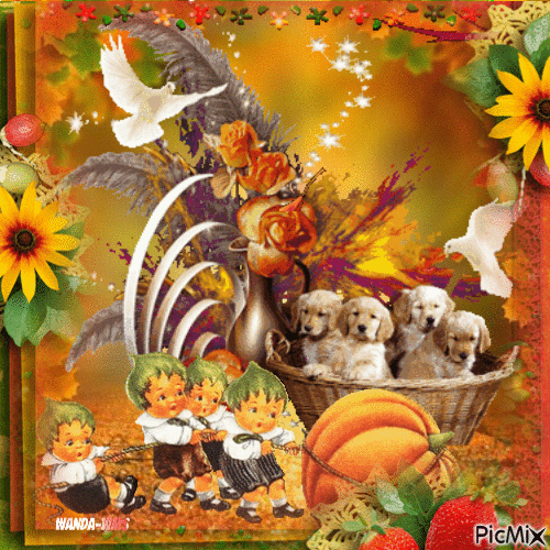 Autumn-fall-dogs-pumpkin - GIF animado grátis