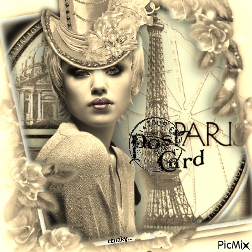 Carte postale Paris - Sepia - PNG gratuit