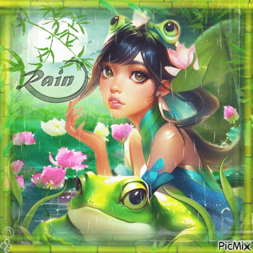 Rain frog girl - GIF animasi gratis