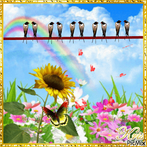 La fleur et les papillons - Ücretsiz animasyonlu GIF