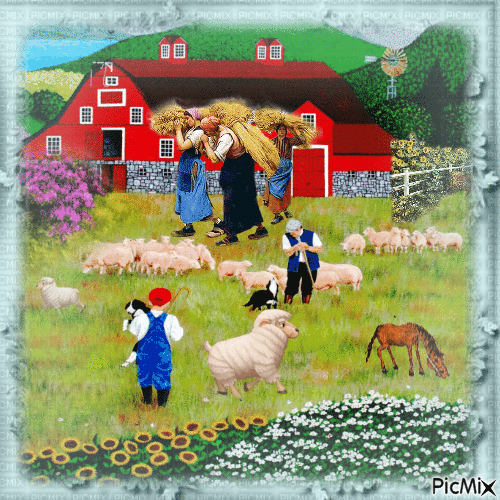 Pastor e as ovelhas - Бесплатный анимированный гифка