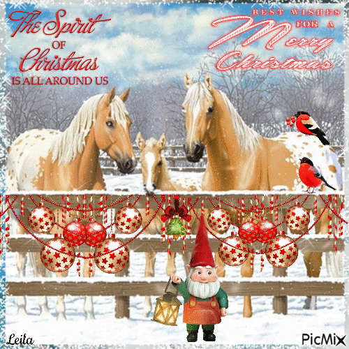 Best wishes for a Merry Christmas. Horses - GIF animé gratuit