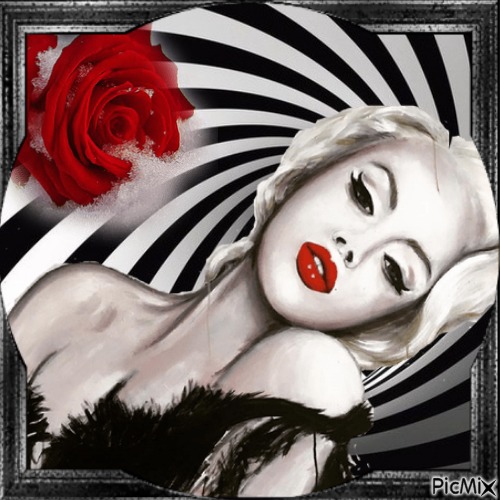 femme et  une rose rouge ( noir,blanc et rouge) - png gratis