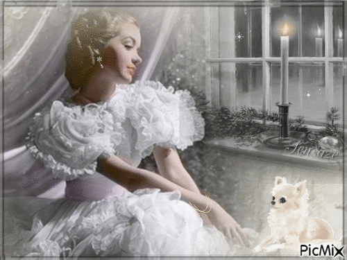 Reflection of the Past (Lady & her dog) - Gratis geanimeerde GIF