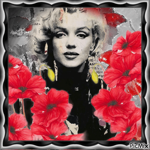 Marilyn Monroe et coquelicots - Бесплатный анимированный гифка