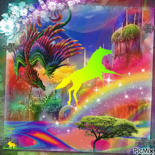Rainbow horse - GIF animate gratis