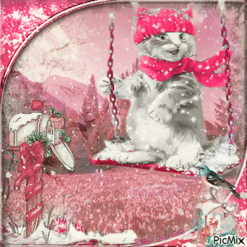 Concours : Chat en hiver - Tons roses - Darmowy animowany GIF