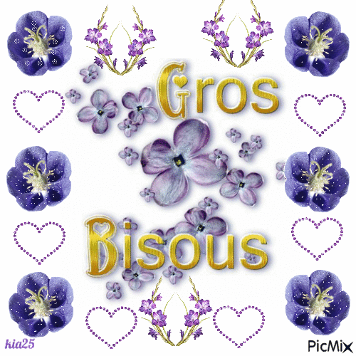 bisous fleurs violettes - GIF animé gratuit