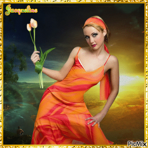 femme aux tulipes - Ingyenes animált GIF