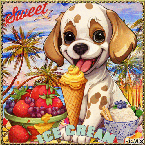Dog & Ice cream - Free animated GIF