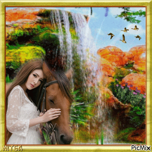 The girl and the horse - Besplatni animirani GIF
