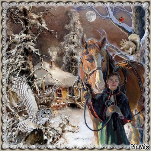 Winterabend mit dem Pferd - bezmaksas png