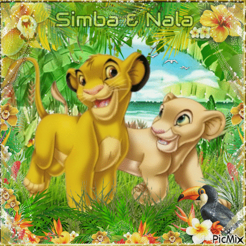 Young Simba and Nala - Бесплатный анимированный гифка