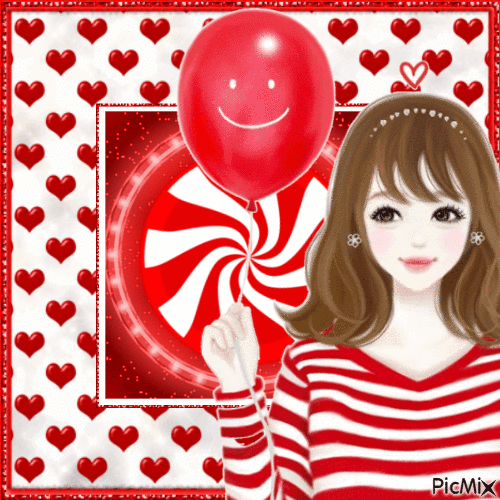 KOREAN GIRL RED AND WHITE - Бесплатни анимирани ГИФ