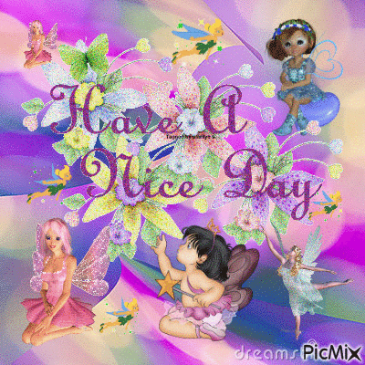 CUTE FARIES PLAYING SOME SMALL SOME HARGE, LOTS OF GLITTER, FLOWERS AND  HAVE A NICE DAY. - Free animated GIF