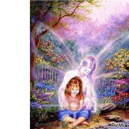 Angel with baby in purple colors - Gratis animerad GIF