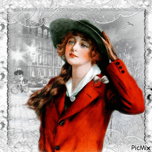 Dame en rouge sur fond blanc Vintage - 無料のアニメーション GIF