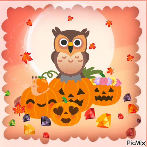 owl and snail in autumn - Безплатен анимиран GIF