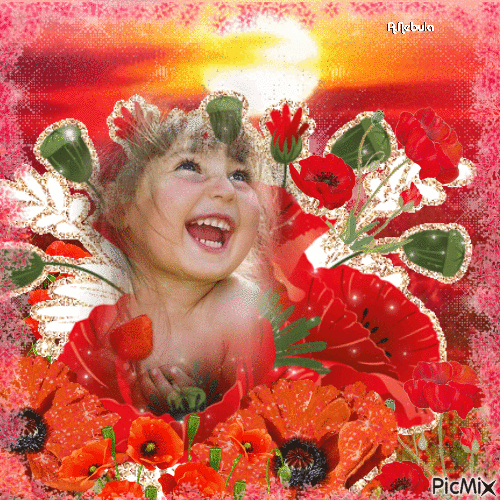 toddler in flowers - Free animated GIF