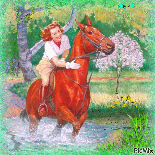 Vintage woman with horse/contest - Free animated GIF