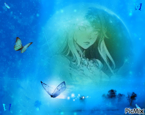 Blue butterfly forest - Gratis animerad GIF