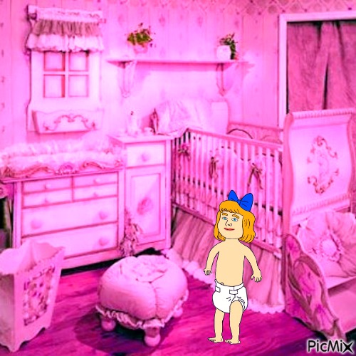 Cartoon baby in pink nursery - ücretsiz png