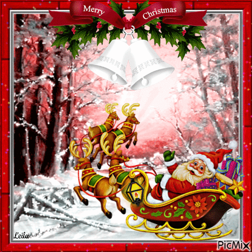 Merry Christmas. Santa Claus and reindeer sleigh - GIF เคลื่อนไหวฟรี