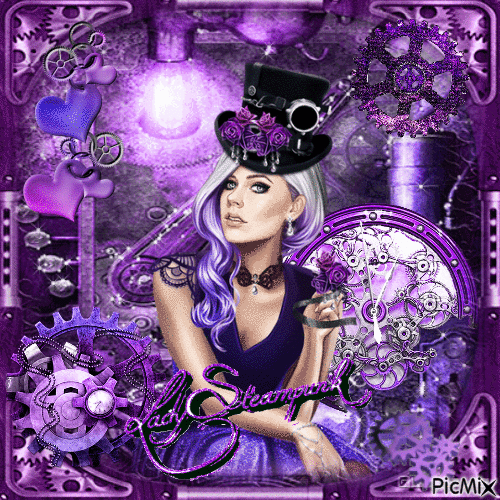 Lady Steampunk - Main color mauve or purple - Free animated GIF