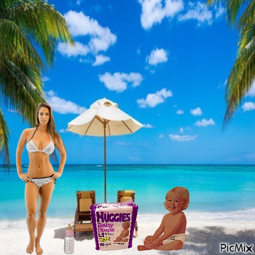 Mom and baby at beach - ilmainen png