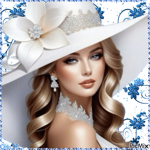 Contest 💙 Portrait Of A Woman in a White Hat💙 - GIF เคลื่อนไหวฟรี