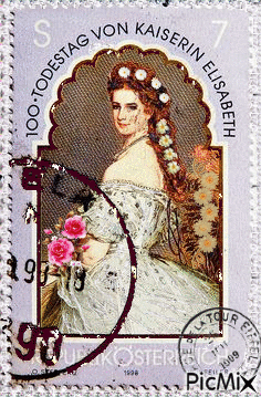 Postal de una dama victoriana con flores - GIF animé gratuit