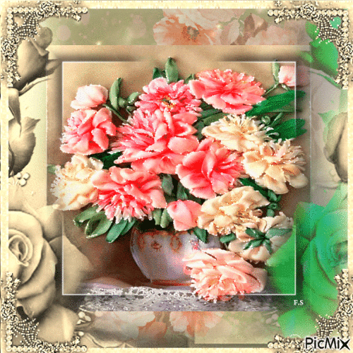 Art - Bouquet de Pivoines colorées - GIF เคลื่อนไหวฟรี