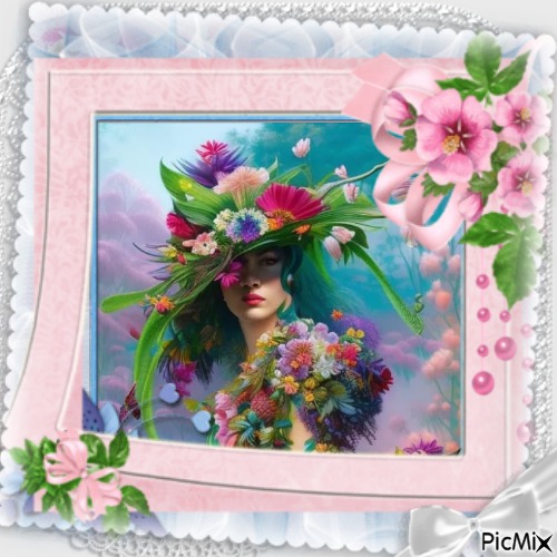 Dama con flores - zdarma png