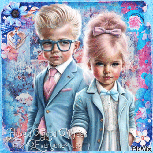 Portrait of twins (girl and boy) - Gratis animeret GIF