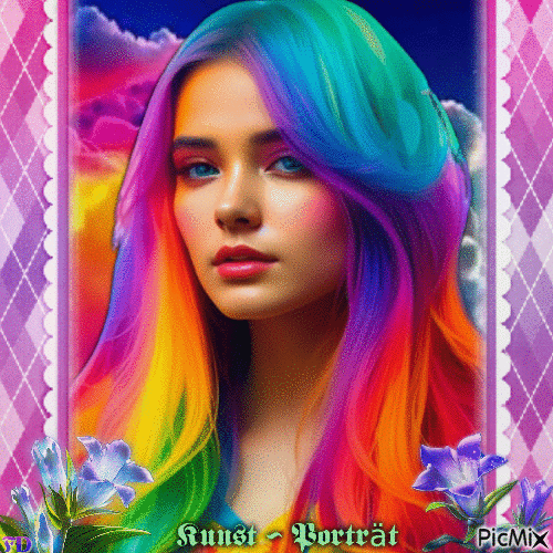 Kunst - Porträt einer Frau in allen Farben - Δωρεάν κινούμενο GIF