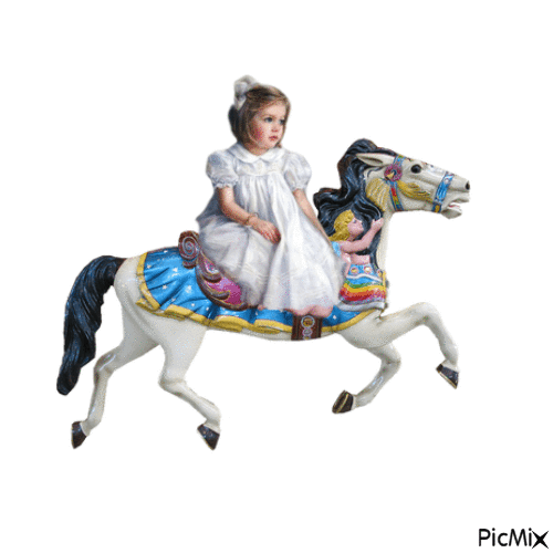 Girl riding carousel horse - 免费动画 GIF