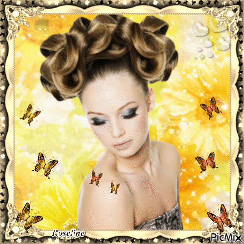 femme aux papillons - Darmowy animowany GIF