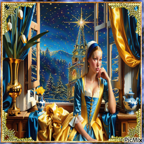 A beauty in gold and blue - Бесплатный анимированный гифка