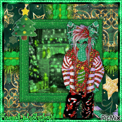 {A Christmas Catboi in Green} - Free animated GIF