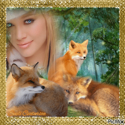 Mulher e raposas - Безплатен анимиран GIF