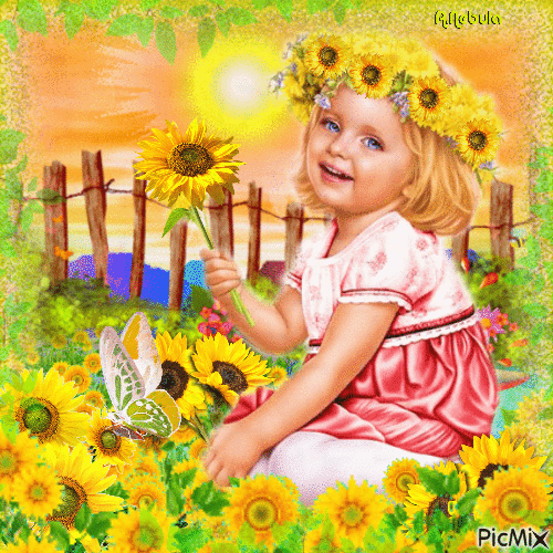 Little girl and sunflowers/contest - GIF animé gratuit