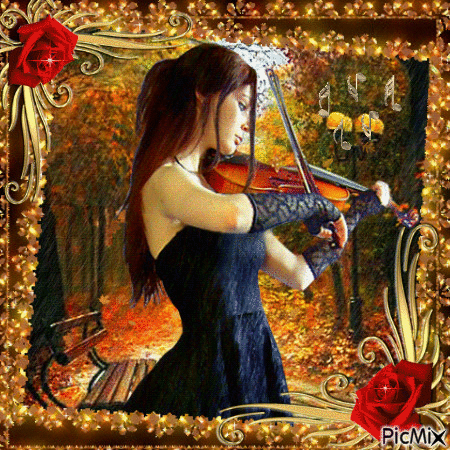 The girl with the violin - GIF animé gratuit