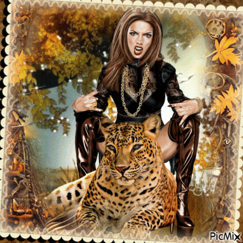 Femme et léopard - Bezmaksas animēts GIF