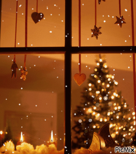 Christmas tree through window - GIF animado grátis