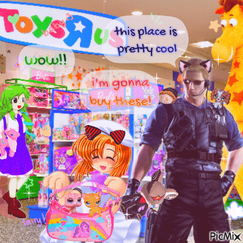 wesker rena & sanae go to toys r us - Free animated GIF