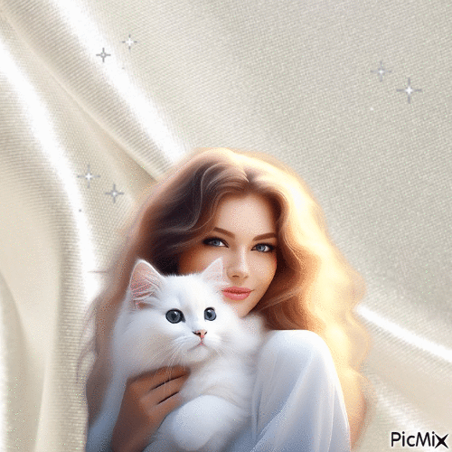 white cat - GIF animé gratuit